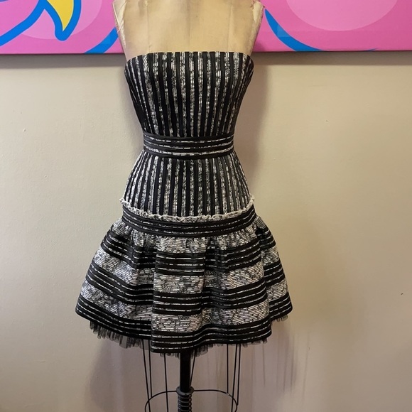 BCBGMaxAzria Black White Strapless Party Dress - Picture 2 of 14